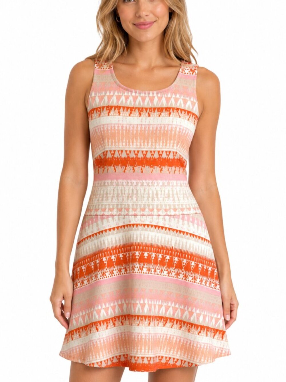 BCBGeneration Flamingo Pink Orange Racerback Aztec Print Dress